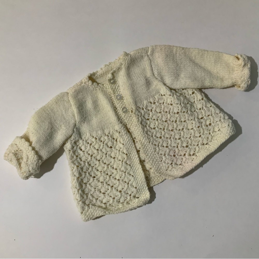 Beautiful Hand Crochet Sweater SZ 0-3 Month Vintage 1970s